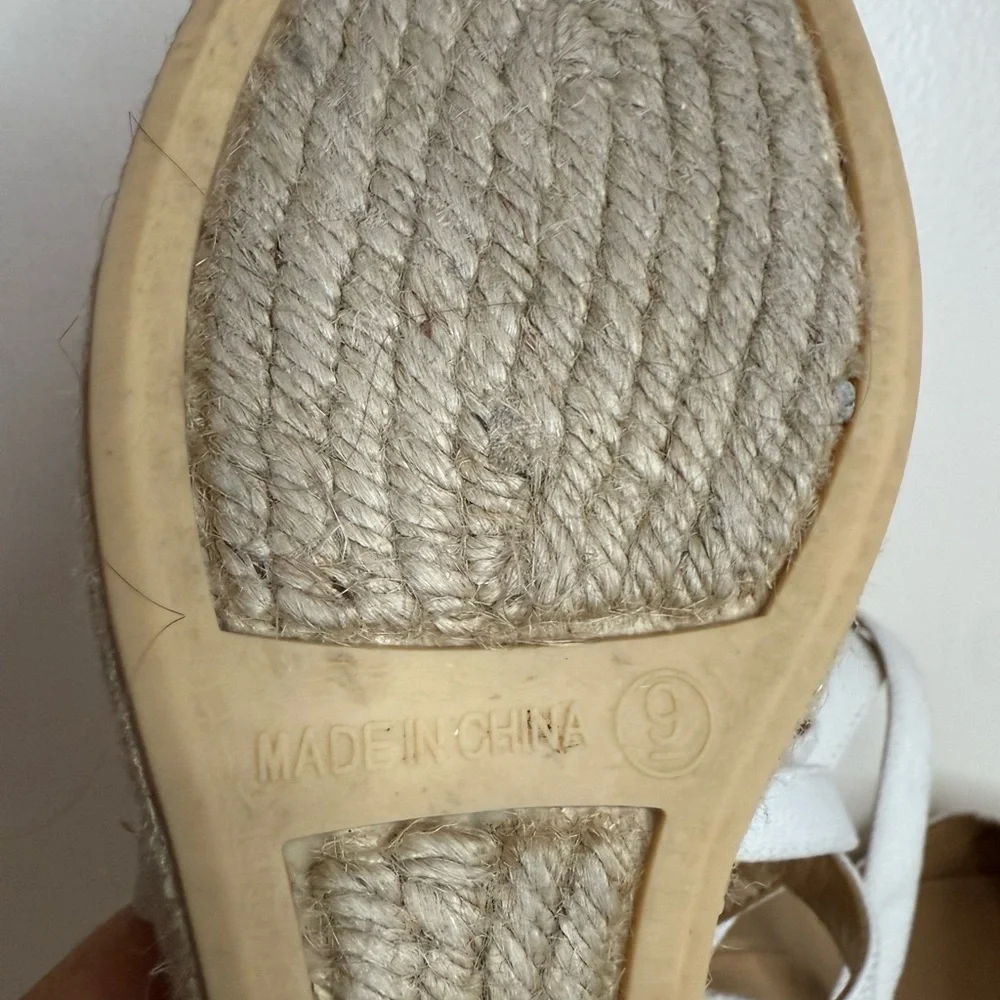Talbots White Espadrille Wedge Sandals with Ankle Strap in size 9